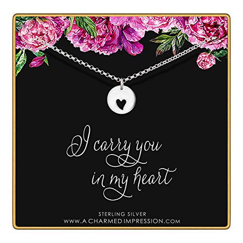 Sterling Silver Heart Cutout Memorial Necklace Remembrance Gift I Carry You In My Heart Loss of Loved One Grief Jewelry