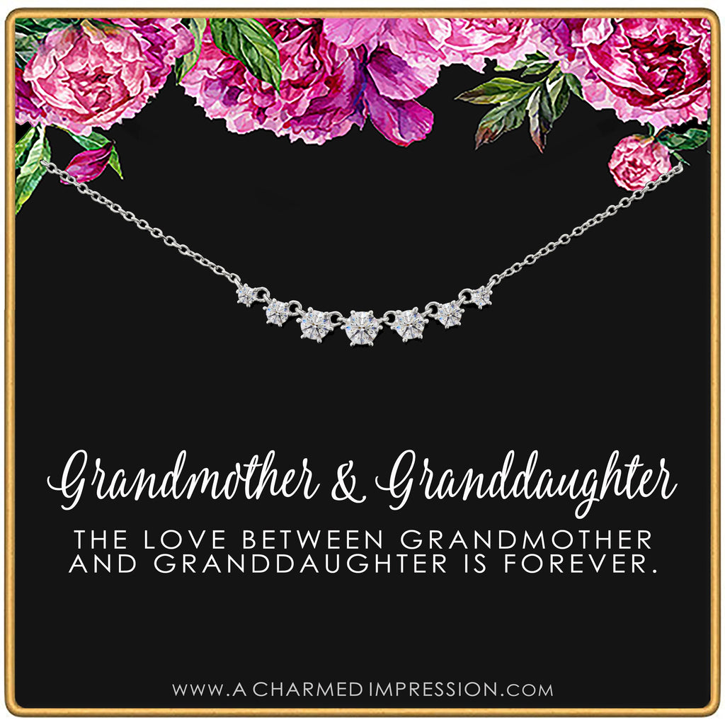 Grandmother Granddaughter Necklace: Crystal Family Bond, Sterling Silver or Gold