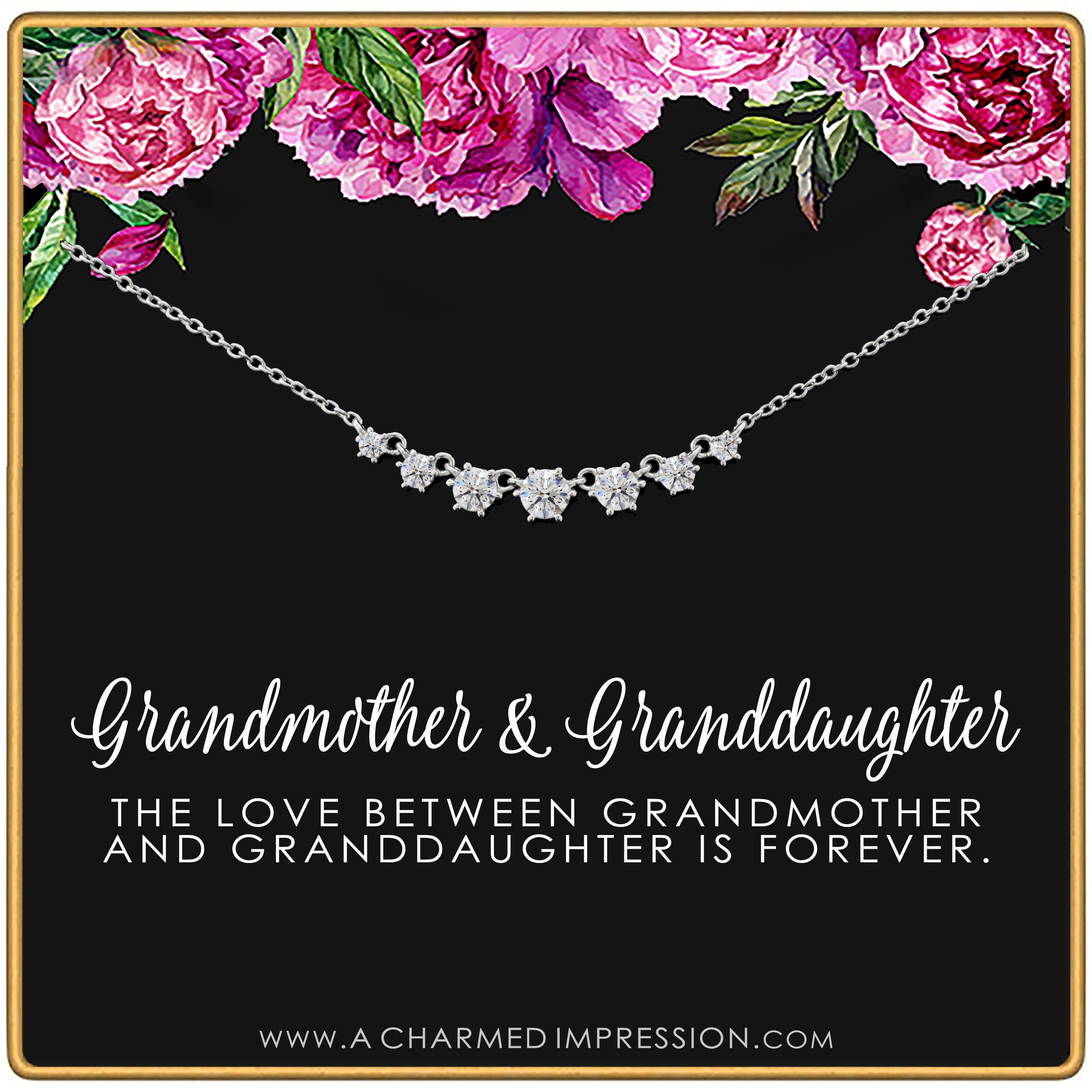 Grandmother Granddaughter Necklace: Crystal Family Bond, Sterling Silver or Gold
