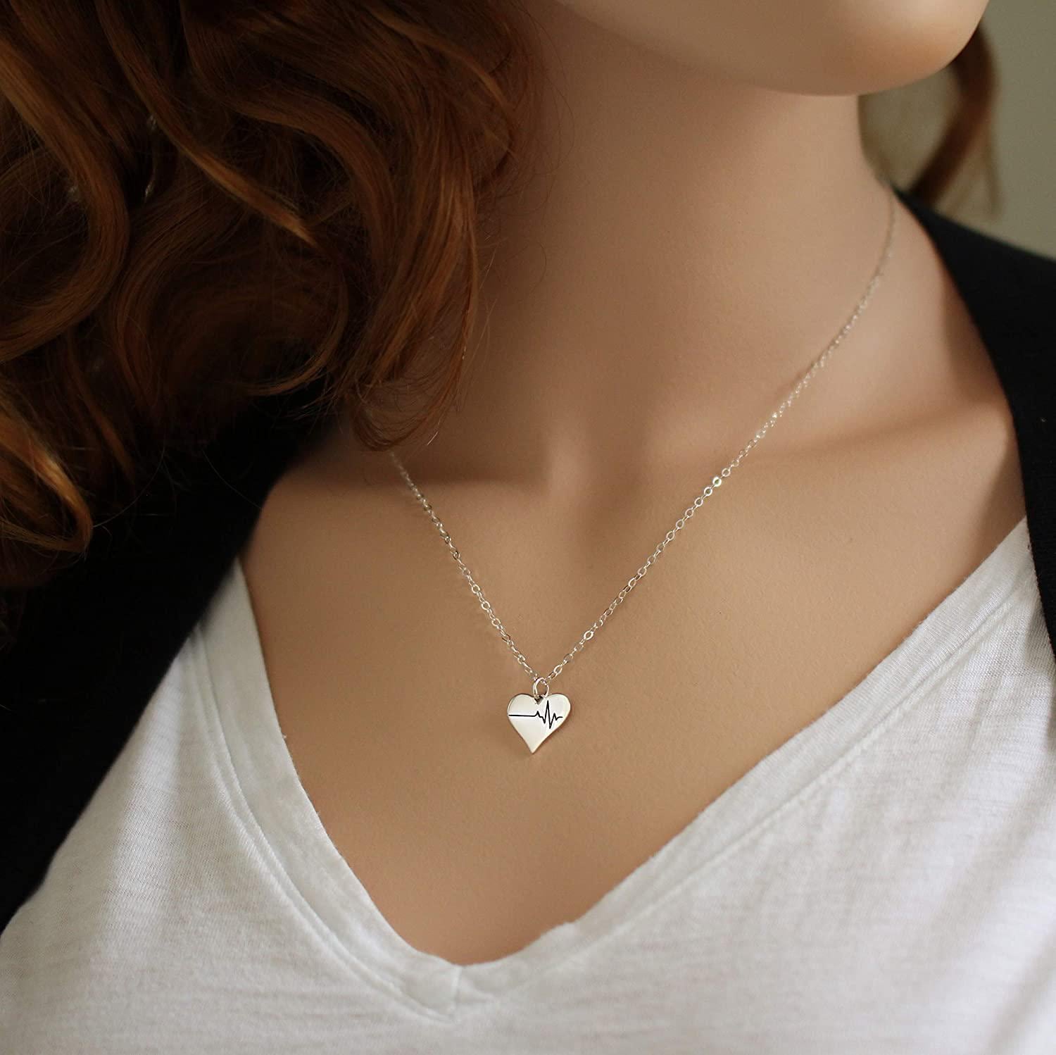 Sterling Silver EKG Heartbeat Necklace: EMT Nurse Doctor Gift