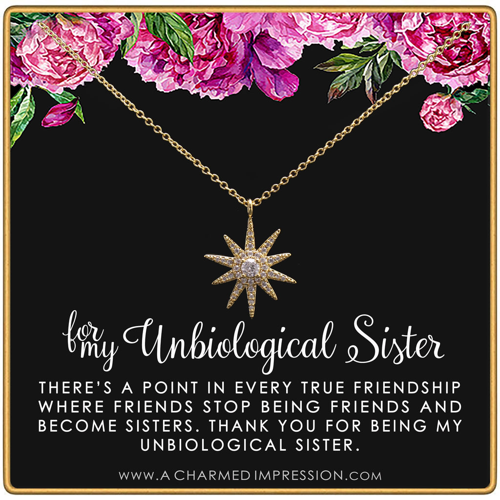 Starburst Necklace: 14k Gold/Silver, Unbiological Sister Gift