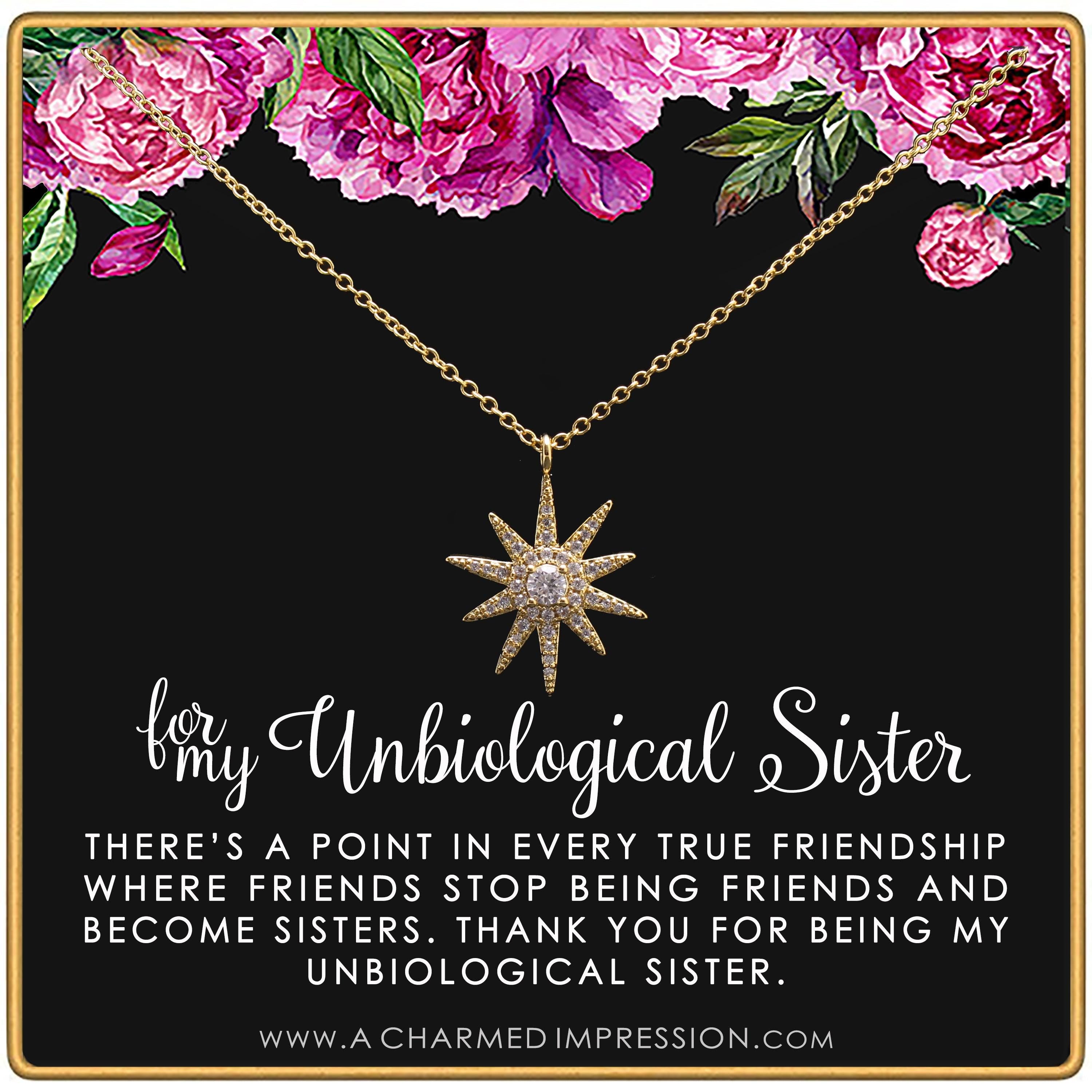Starburst Necklace: 14k Gold/Silver, Unbiological Sister Gift