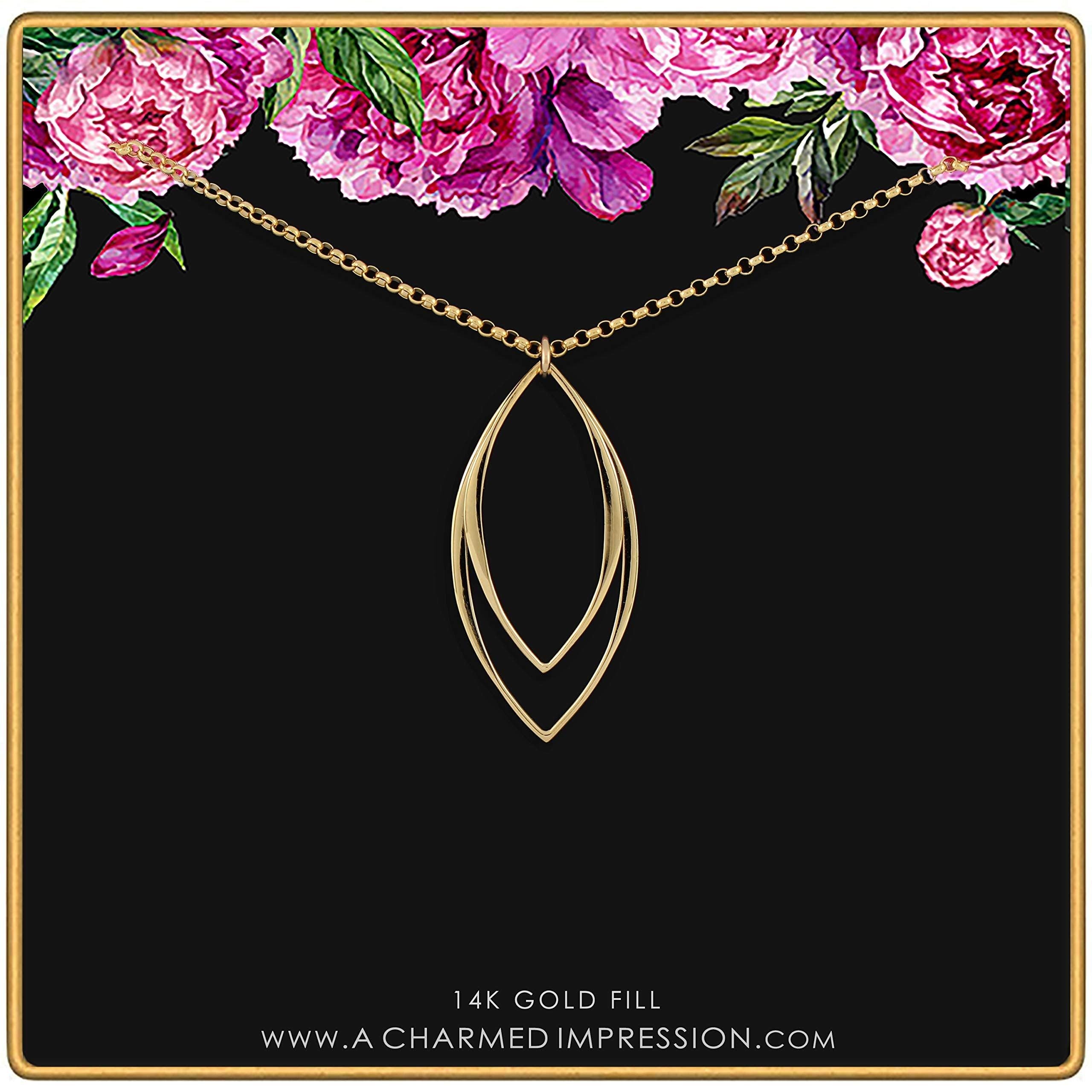 14k Gold Filled Marquise Pendant Necklace: Minimalist Handmade Jewelry