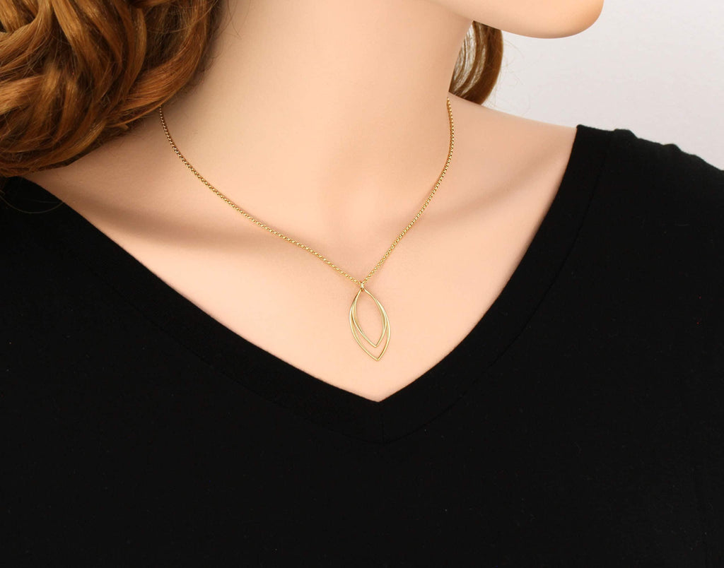 14k Gold Filled Marquise Pendant Necklace: Minimalist Handmade Jewelry