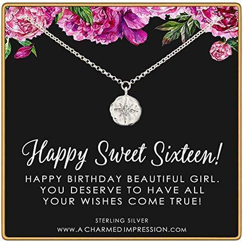 Sweet 16 Gift: Diamond CZ Starburst Pendant Necklace, Silver