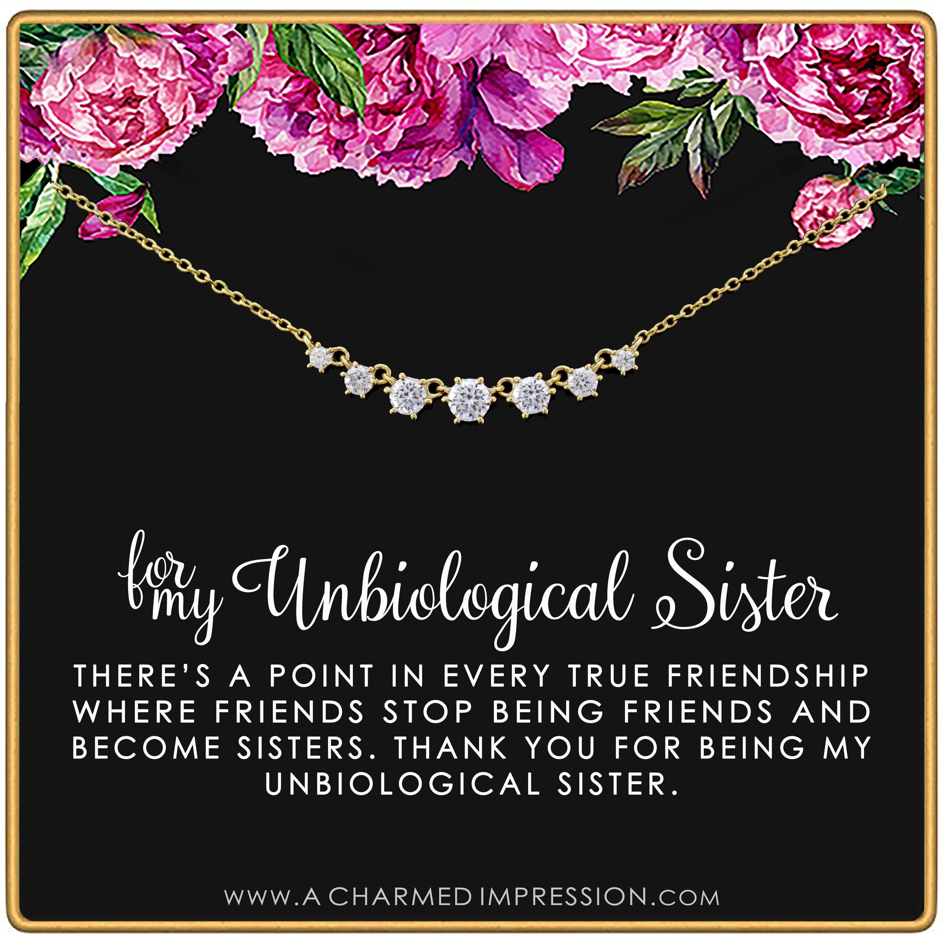 7 Crystal Necklace: Unbiological Sister Gift, Gold or Silver