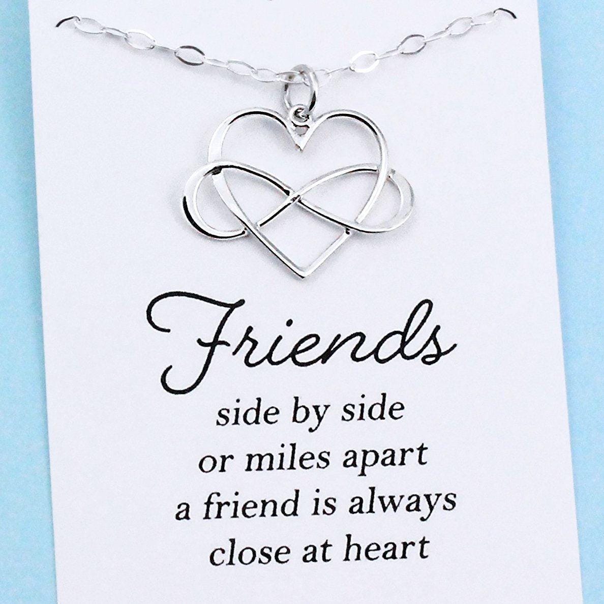 Best Friend Infinity Heart Necklace Silver Long Distance BFF Gift Meaningful Jewelry Sisterhood Miss You Pendant Handmade