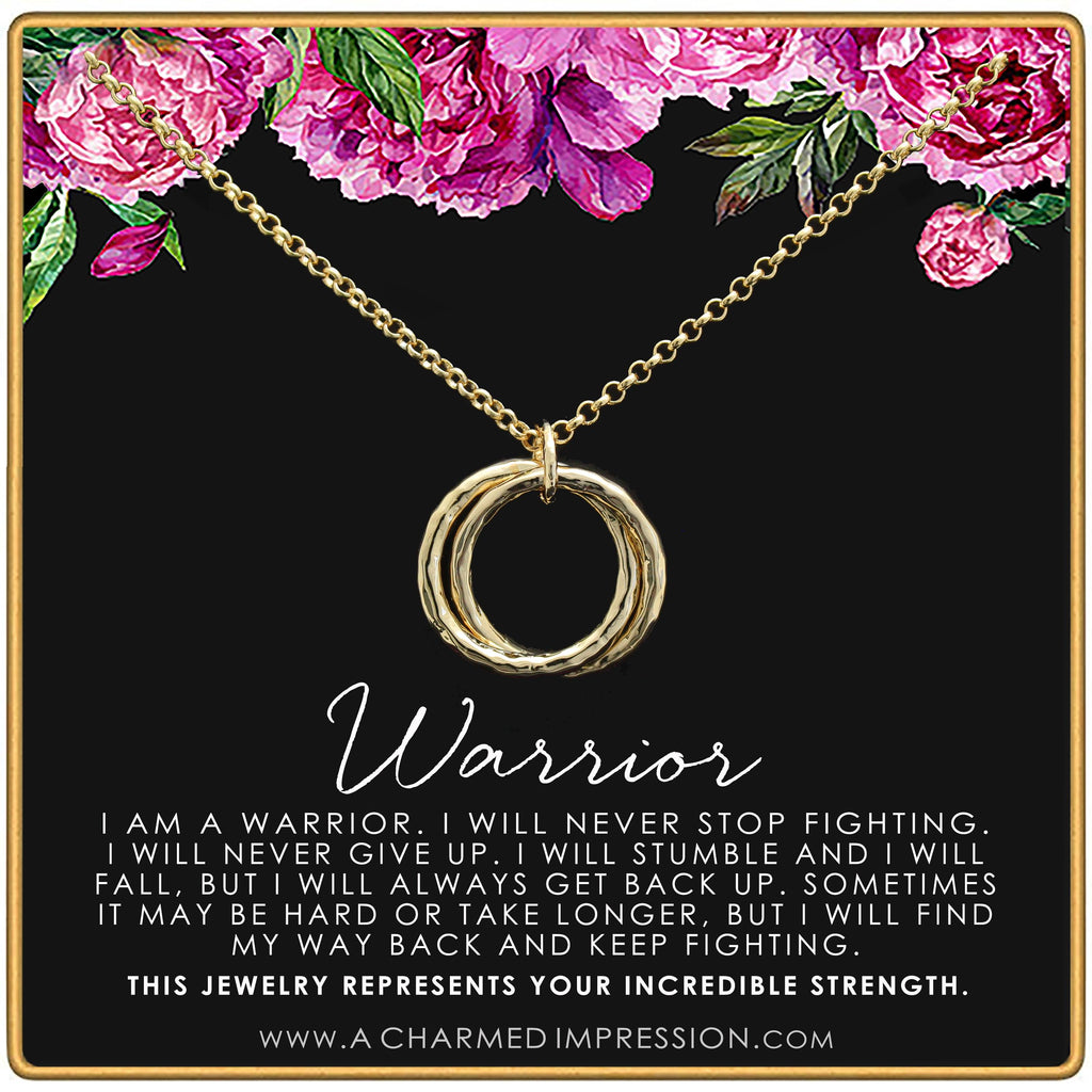 Warrior Necklace: Silver or Gold Strength Jewelry, Survivor Gift