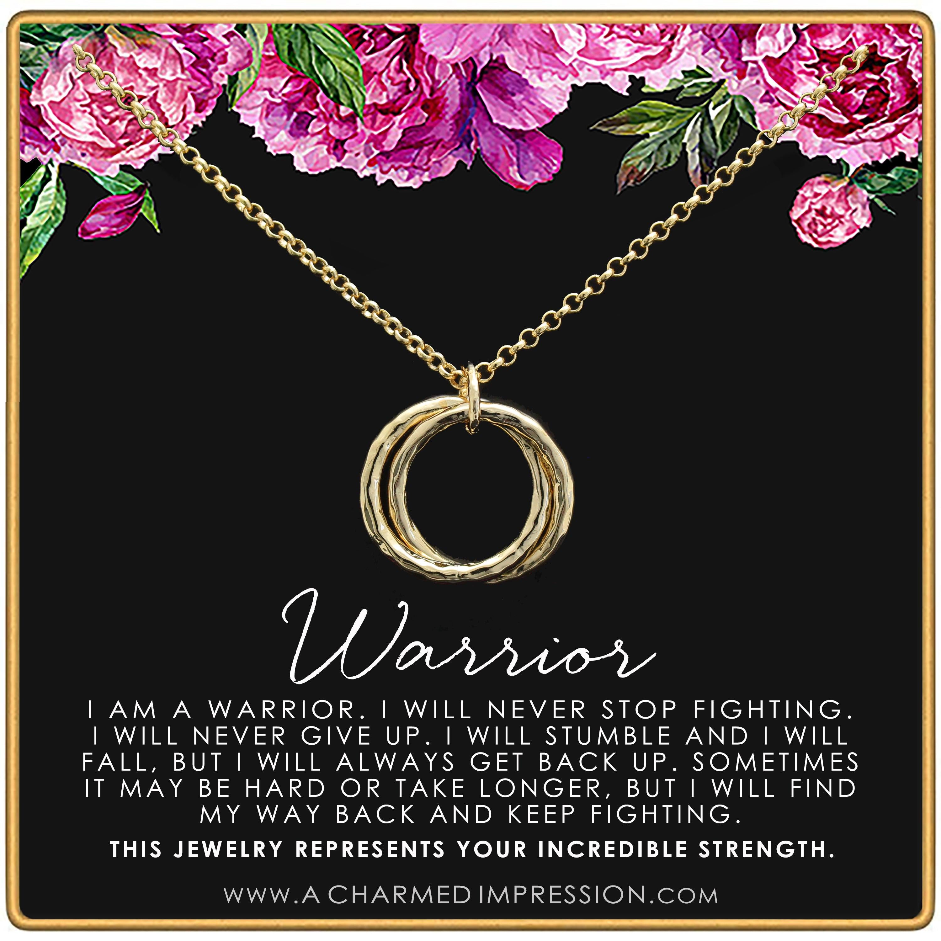 Warrior Necklace: Silver or Gold Strength Jewelry, Survivor Gift