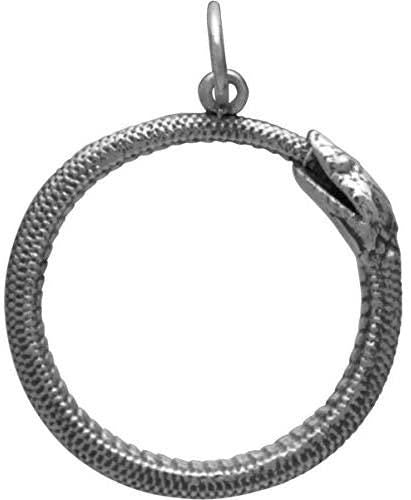 Sterling Silver Ouroboros Necklace  Serpent Circle Pendant  Silver Snake Jewelry
