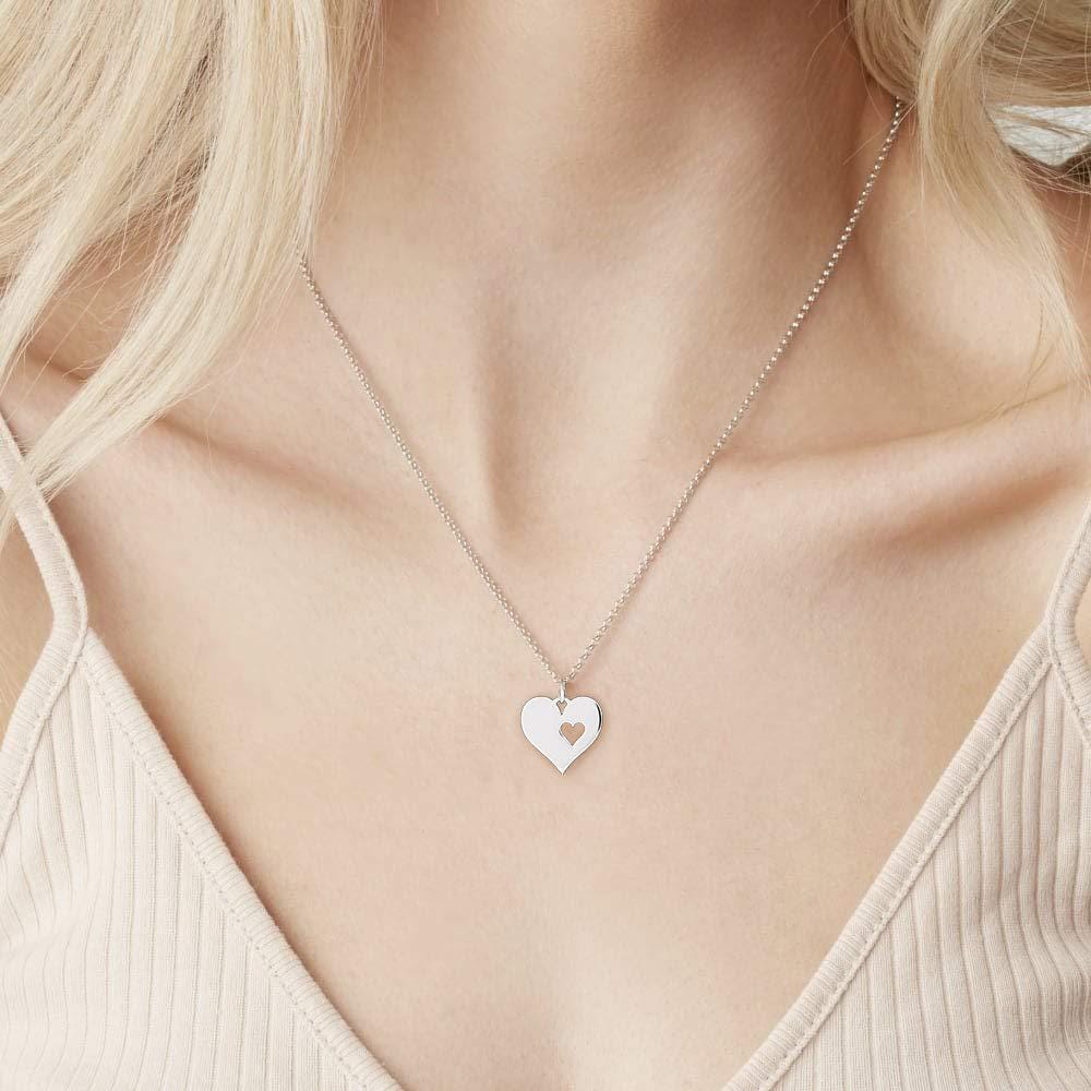 Sterling Silver Memorial Necklace: Heart-in-Heart Sympathy Gift