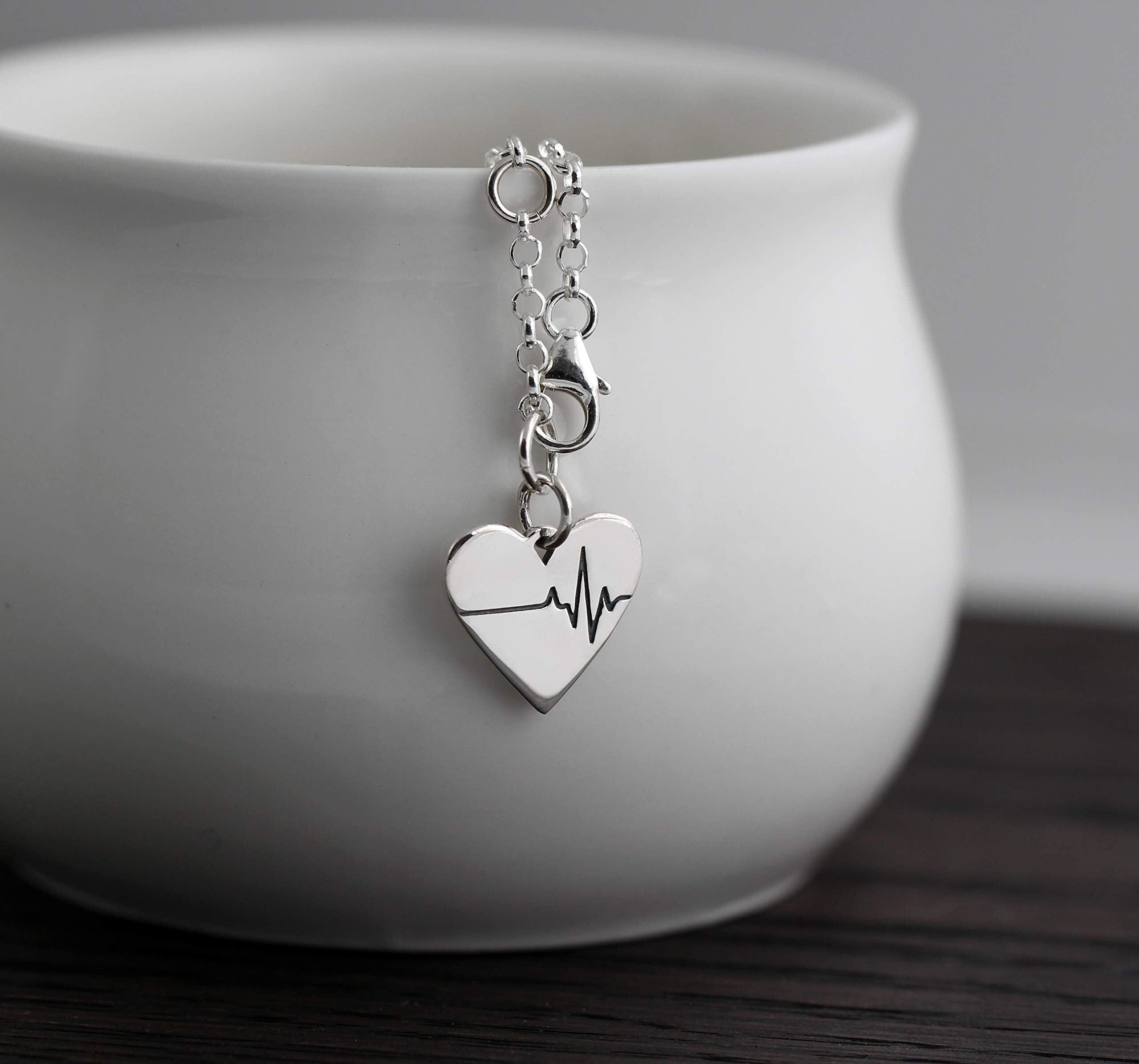 Everyday You Change the World  Sterling Silver EKG Heart Bracelet  Appreciation Gratitude Gift for Medical Health Care Professional
