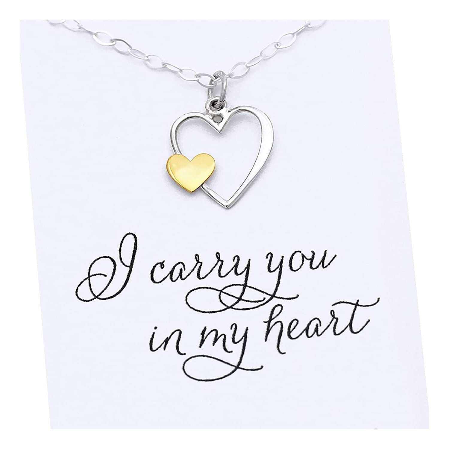 I Carry Your Heart in Mine  Remembrance Necklace  Silver & Gold Charm  Intentional Keepsake Jewelry