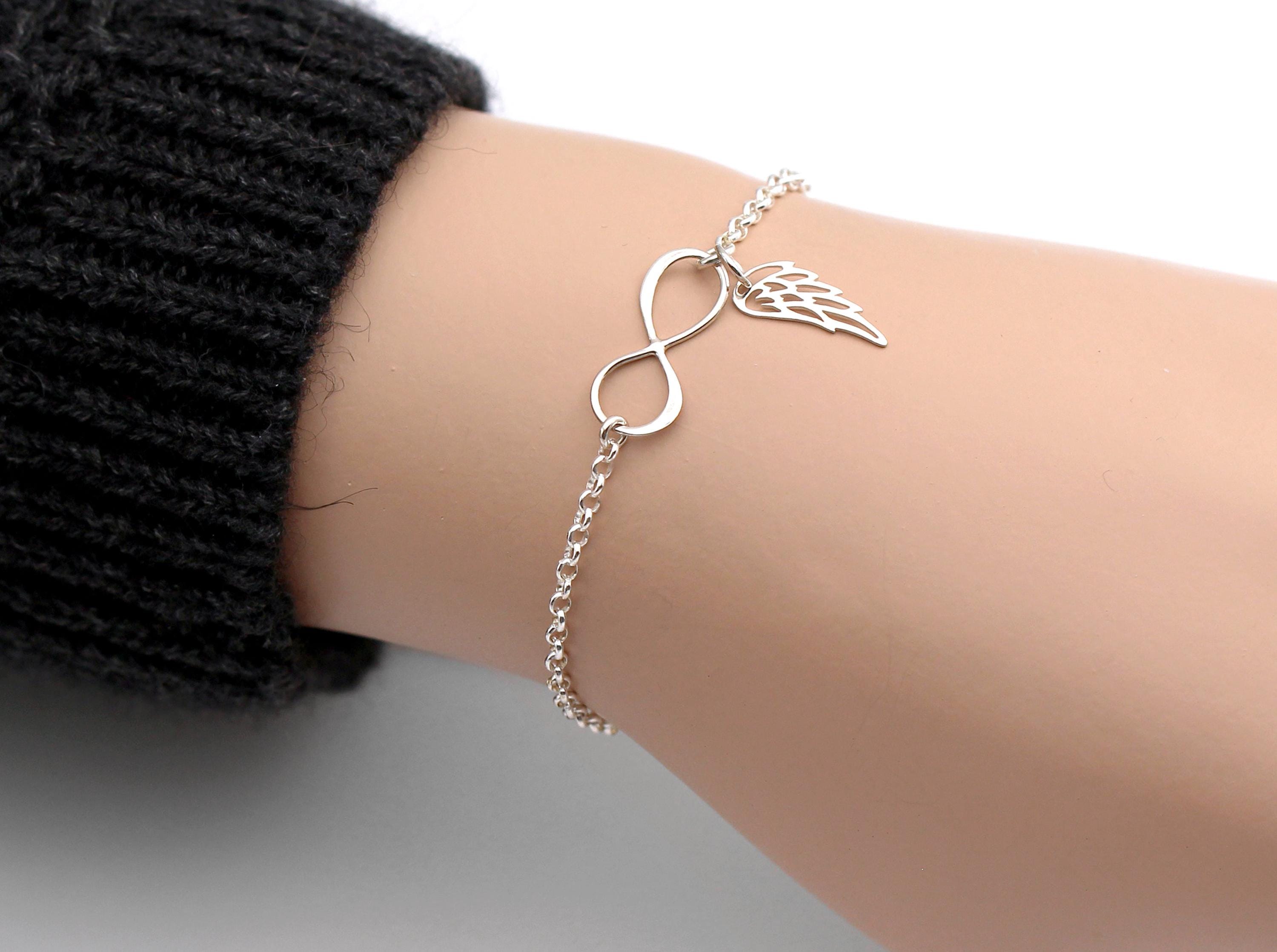 Sterling Silver Infinity Angel Wing Bracelet: Memorial Gift