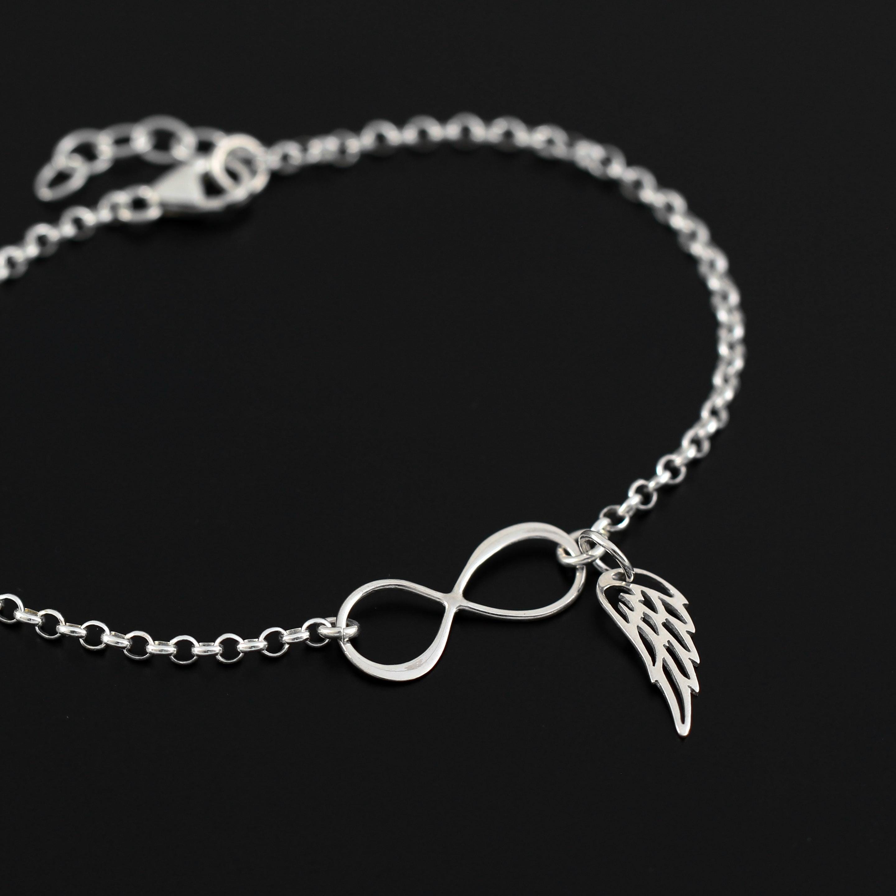 Sterling Silver Infinity Angel Wing Bracelet: Memorial Gift