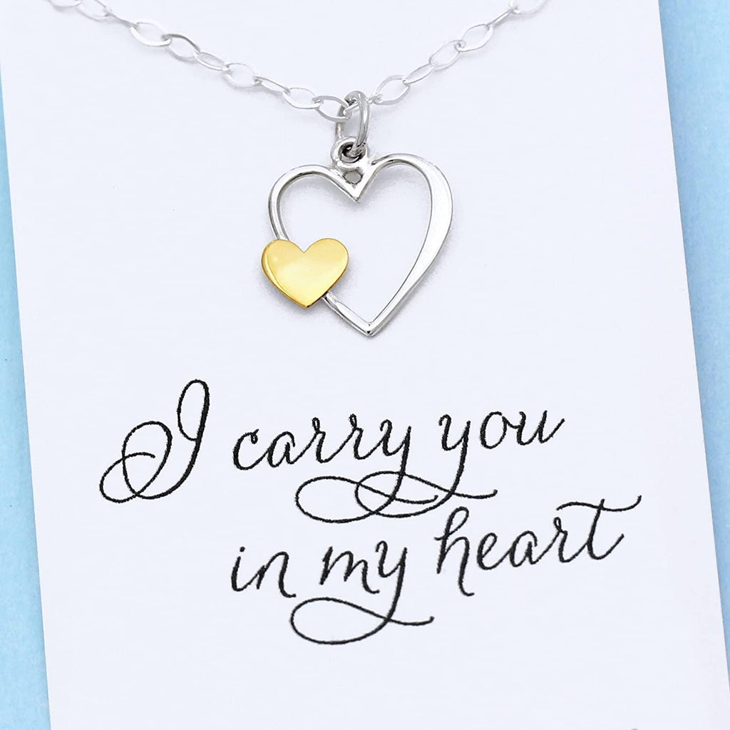 I Carry Your Heart in Mine  Remembrance Necklace  Silver & Gold Charm  Intentional Keepsake Jewelry