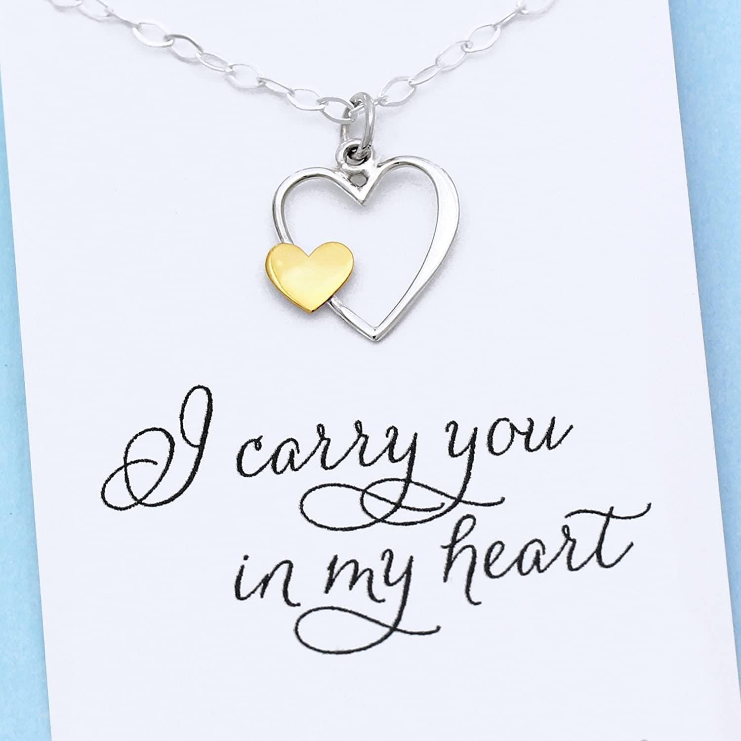I Carry Your Heart in Mine  Remembrance Necklace  Silver & Gold Charm  Intentional Keepsake Jewelry