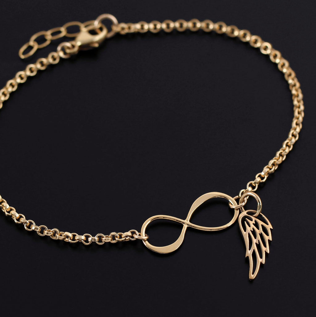 Sterling Silver Infinity Angel Wing Bracelet: Memorial Gift