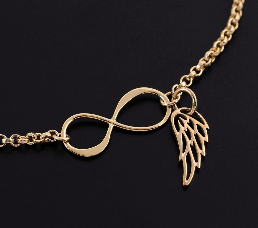 Sterling Silver Infinity Angel Wing Bracelet: Memorial Gift