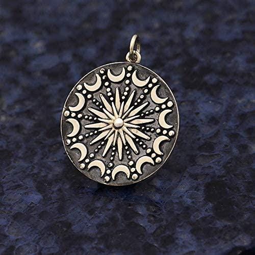 Sun Moon Mandala Necklace on Antiqued Chain