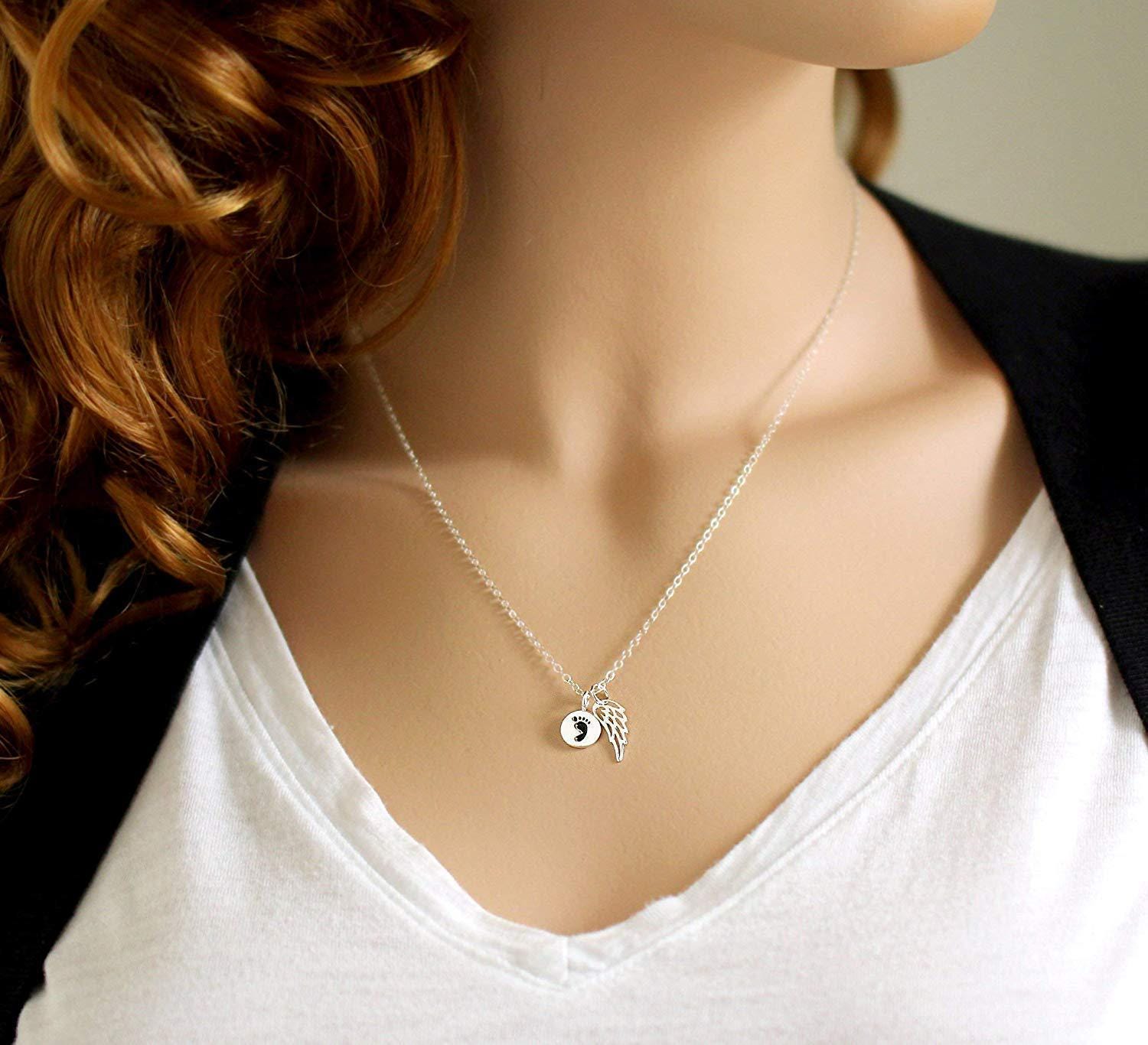 Sterling Silver Angel Wing Necklace: Child Loss Memorial Gift