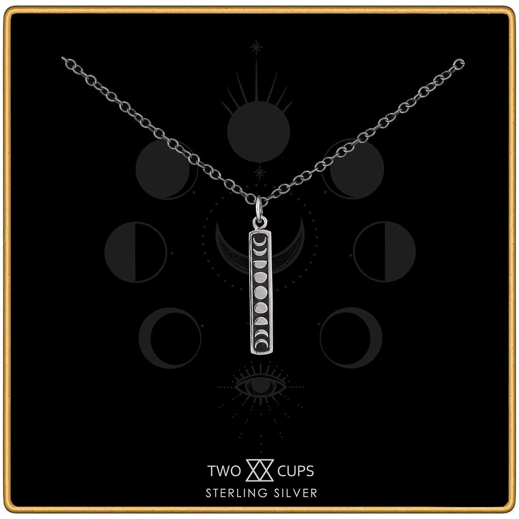 Sterling Silver Moon Phase Necklace: Etched Lunar Jewelry