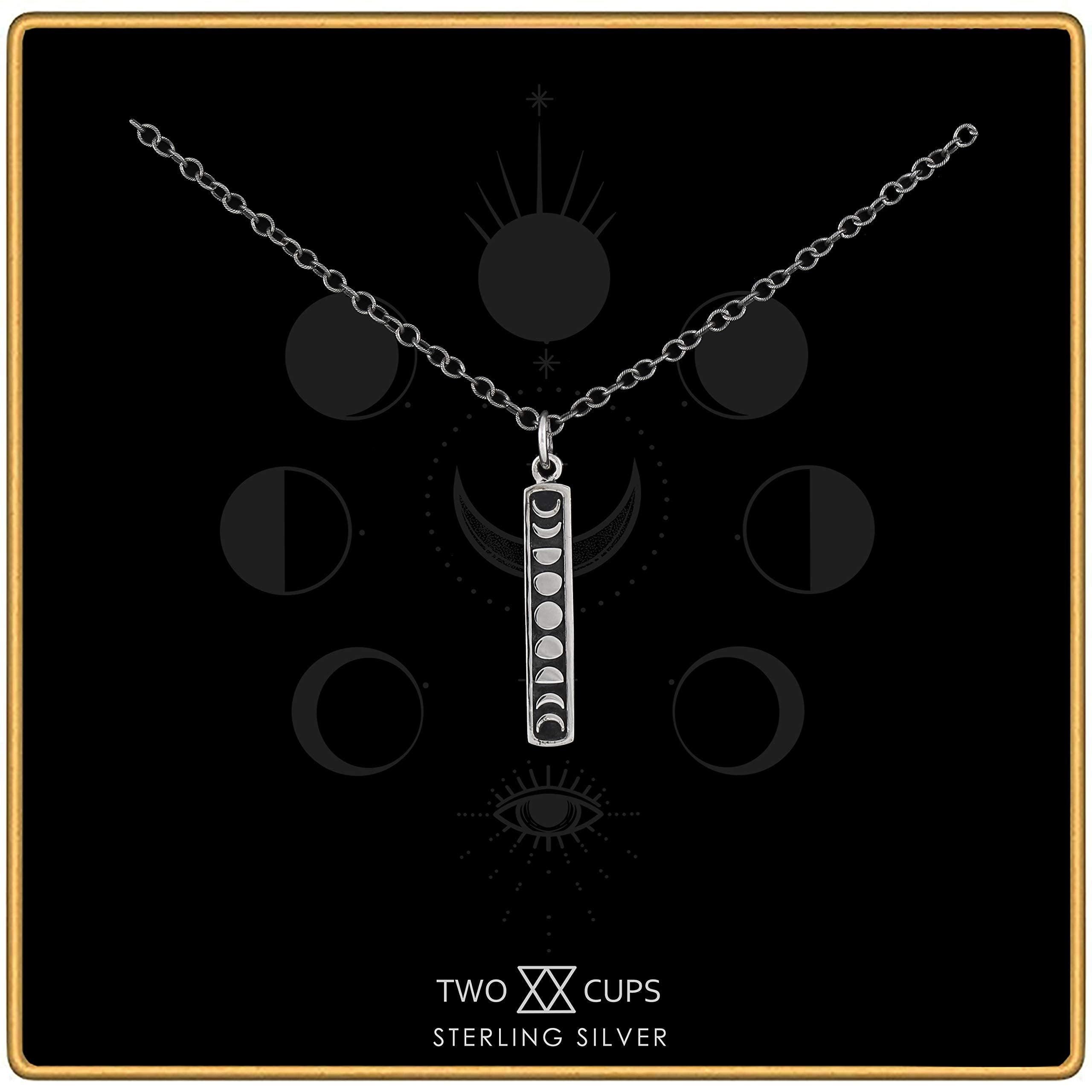 Sterling Silver Moon Phase Necklace: Etched Lunar Jewelry