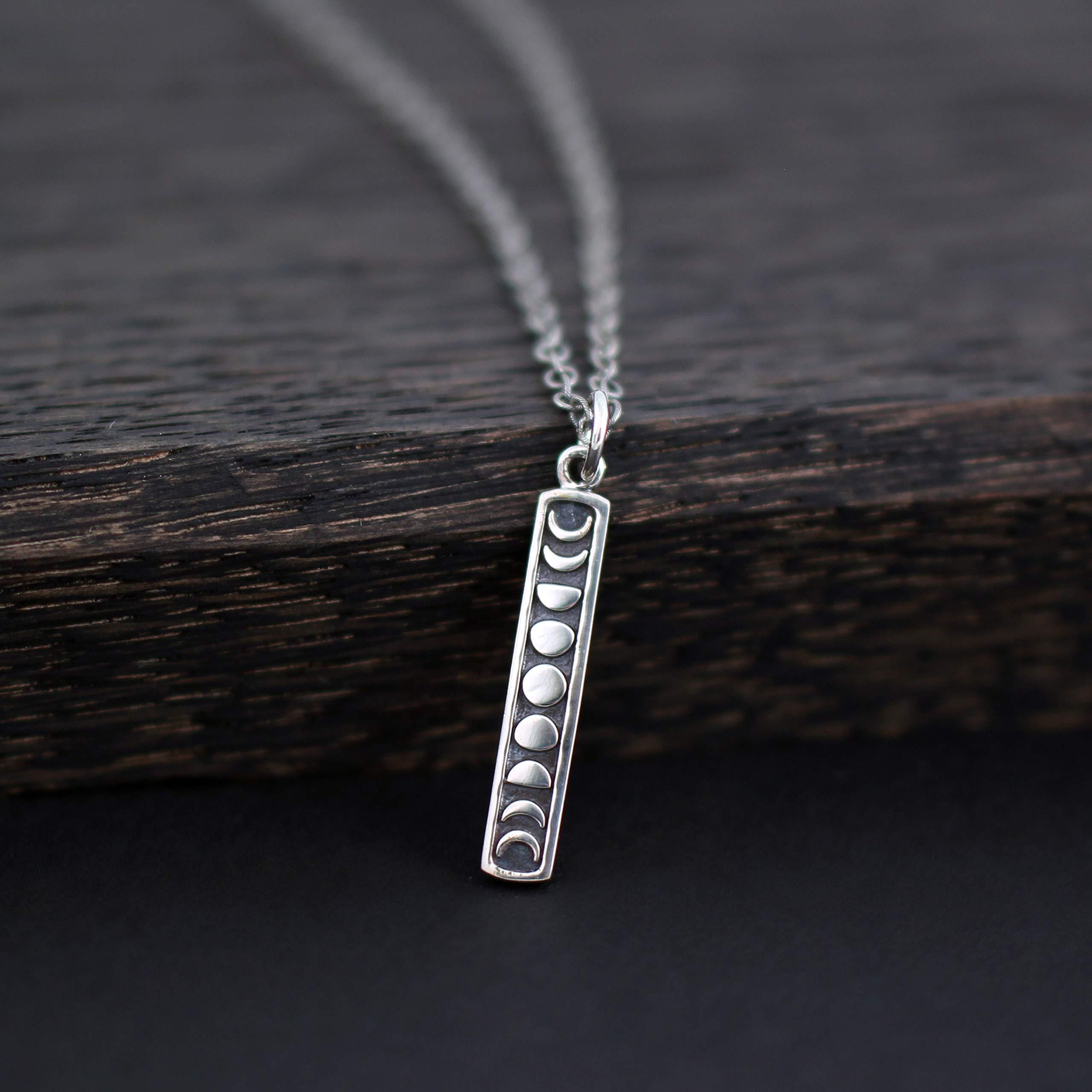 Sterling Silver Moon Phase Necklace: Etched Lunar Jewelry