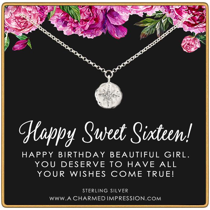 CZ Starburst Necklace Silver Gold - Sweet 16 Birthday Gift