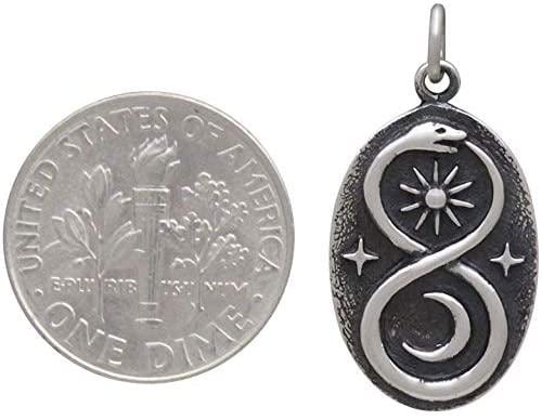 Two Cups Sterling Silver Infinity Ouroboros Snake Pendant on Antiqued Sterling Silver Chain  Sun Moon Lunar Circle