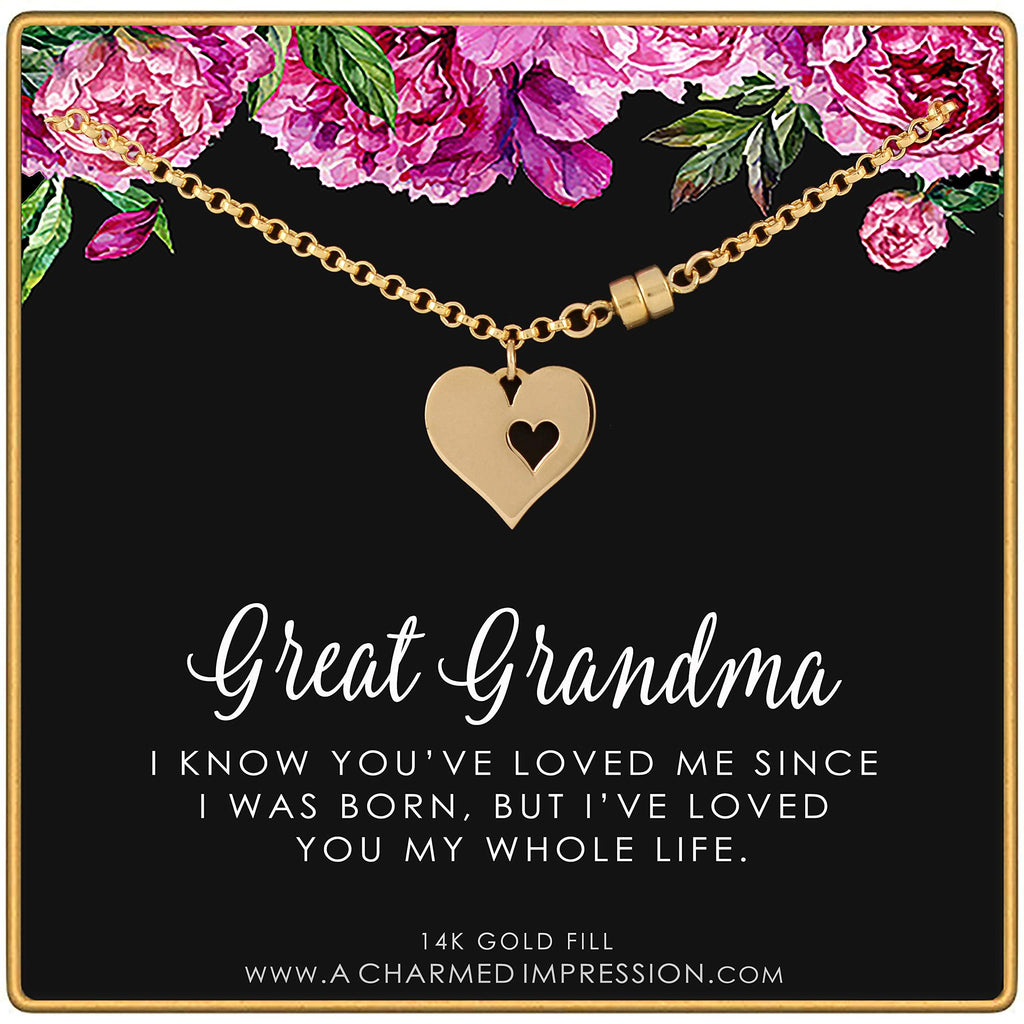 Great Grandma Jewelry  Great Grandmother Gifts  14k Gold Bracelet  Gold Heart with Heart Cutout Charm  Magnetic Clasp