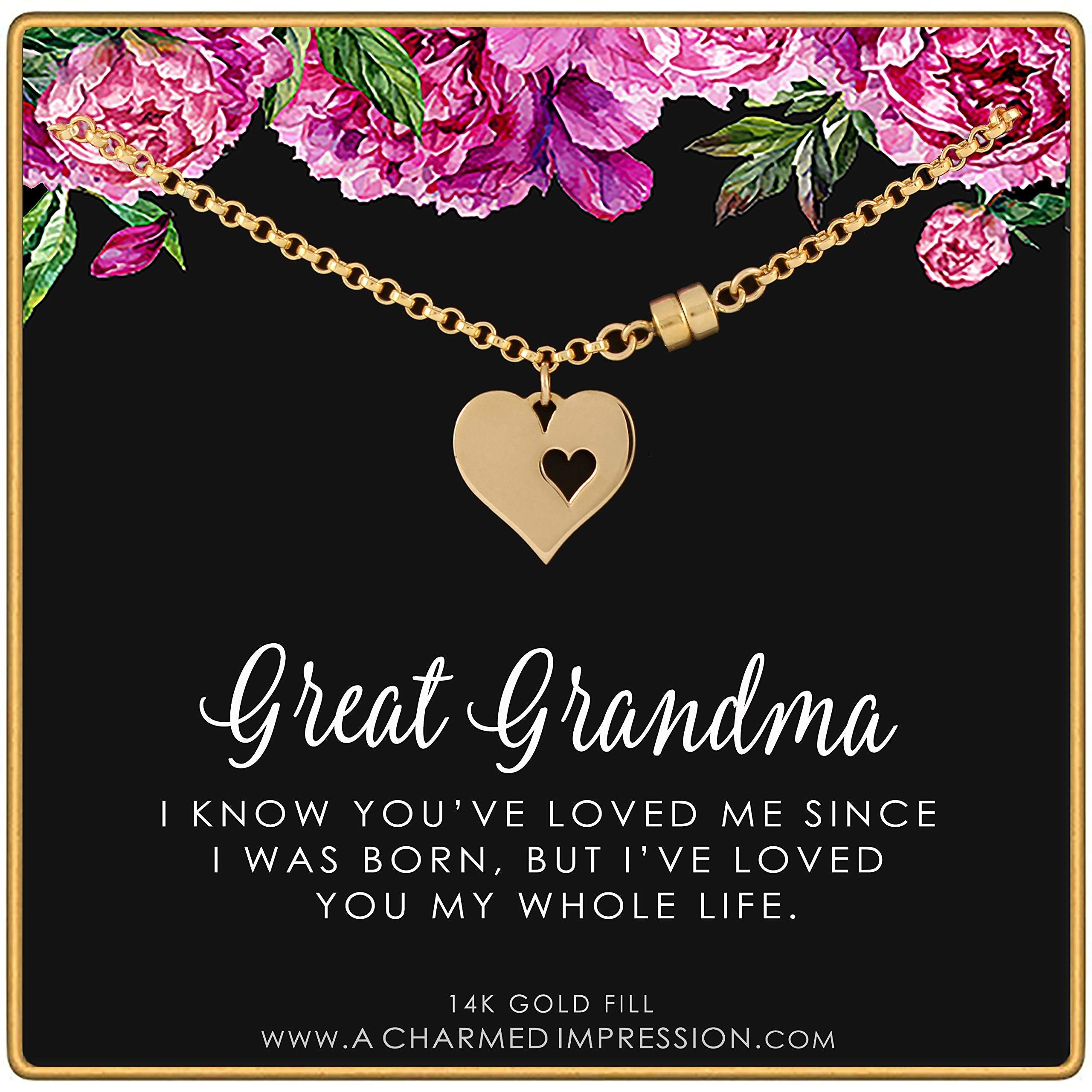 Great Grandma Jewelry  Great Grandmother Gifts  14k Gold Bracelet  Gold Heart with Heart Cutout Charm  Magnetic Clasp