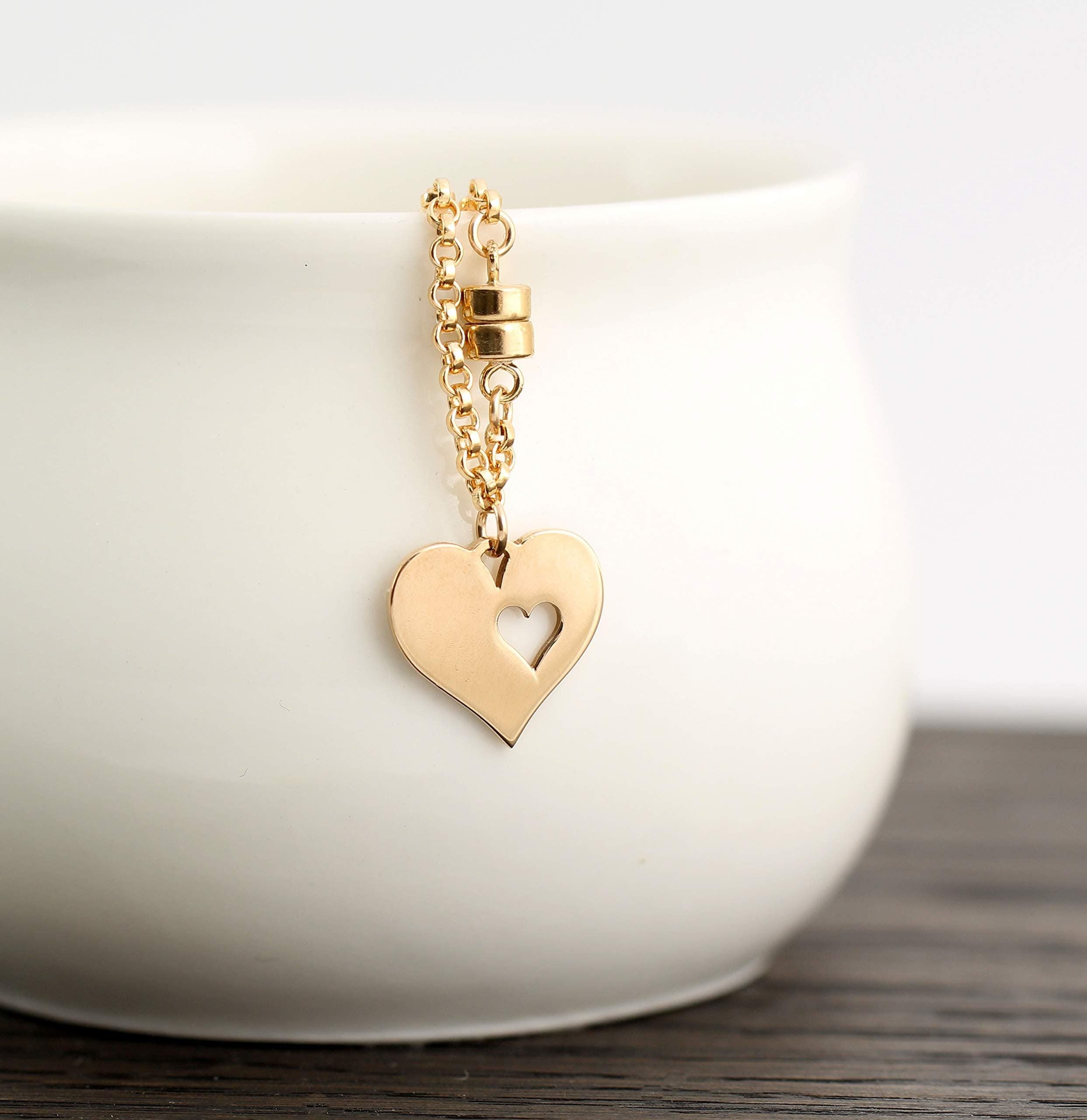 Great Grandma Jewelry  Great Grandmother Gifts  14k Gold Bracelet  Gold Heart with Heart Cutout Charm  Magnetic Clasp