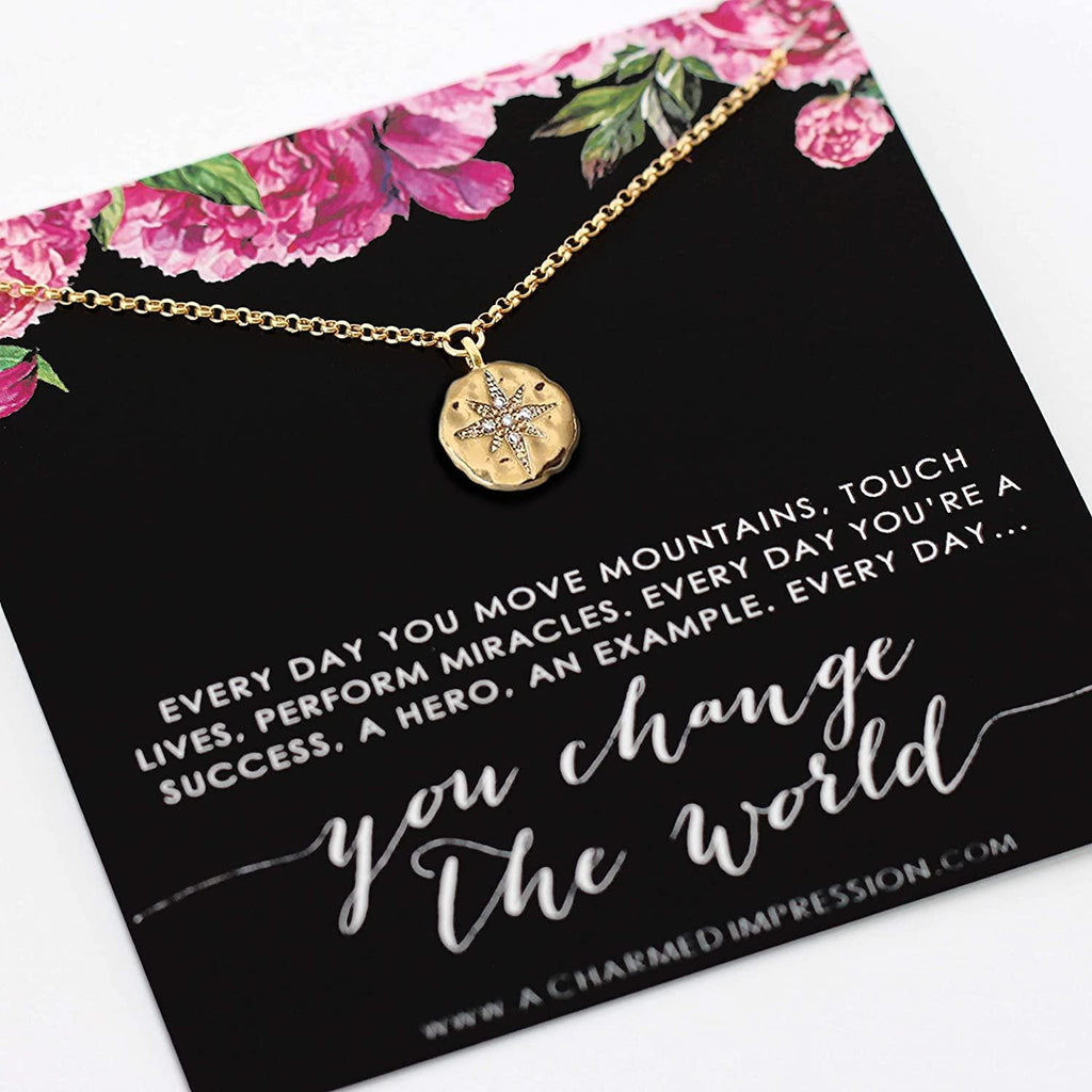 Inspirational Diamond Starburst Necklace: 14k Gold Gift for Mentor