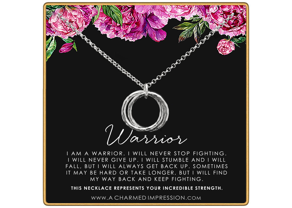Warrior Necklace: Silver or Gold Strength Jewelry, Survivor Gift