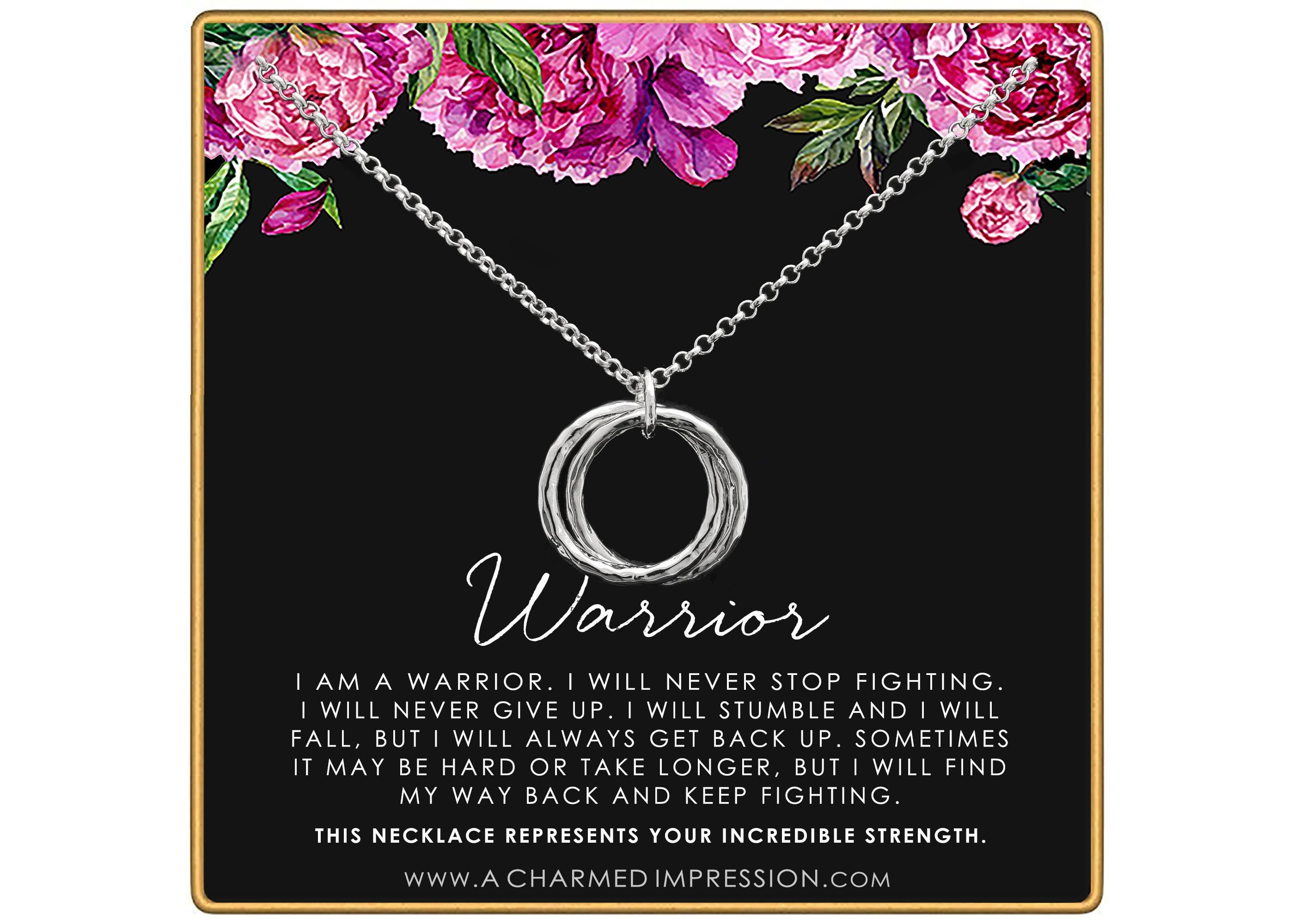 Warrior Necklace: Silver or Gold Strength Jewelry, Survivor Gift