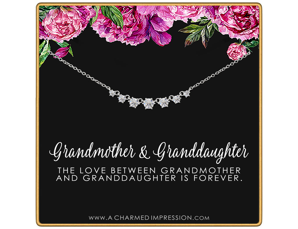 Grandmother Granddaughter Necklace: Crystal Family Bond, Sterling Silver or Gold