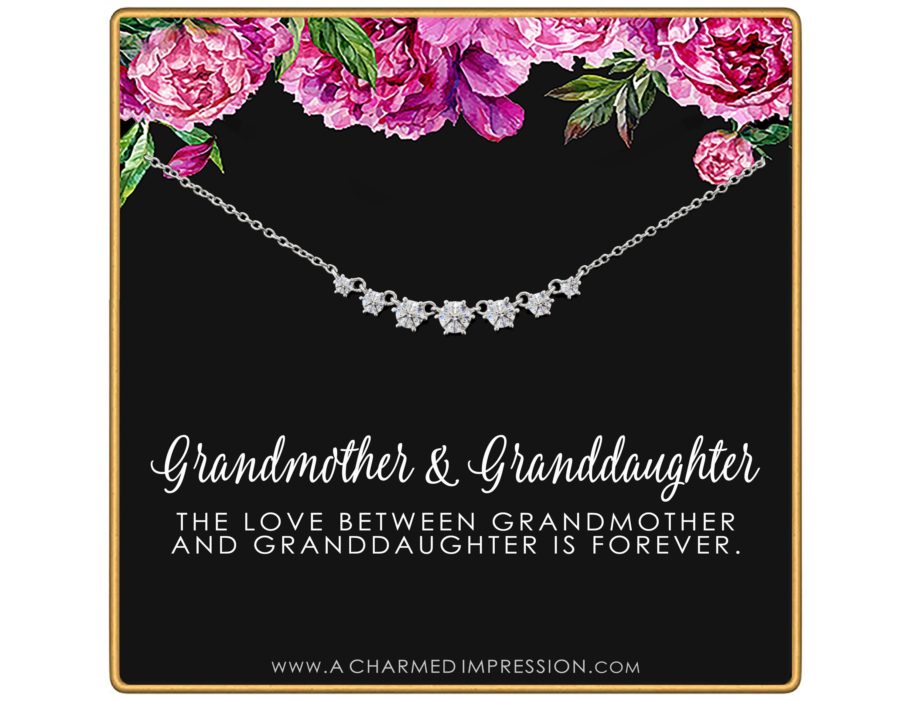 Grandmother Granddaughter Necklace: Crystal Family Bond, Sterling Silver or Gold