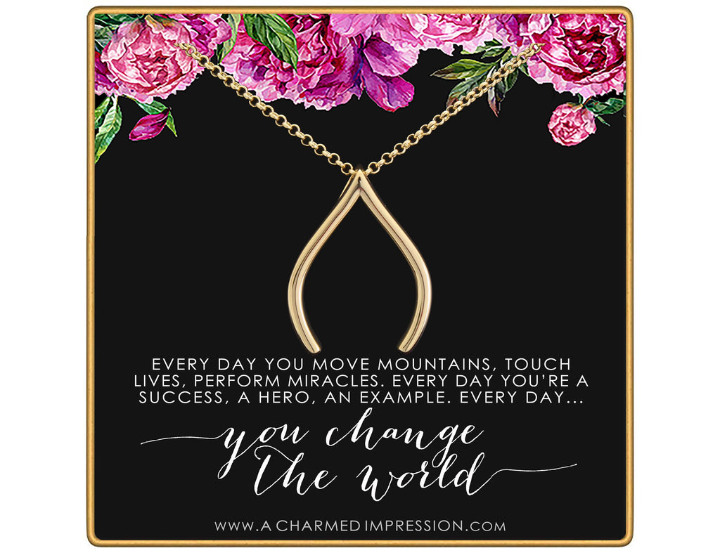 Wishbone Ring Holder Necklace: 14K Gold or Silver Inspirational Jewelry