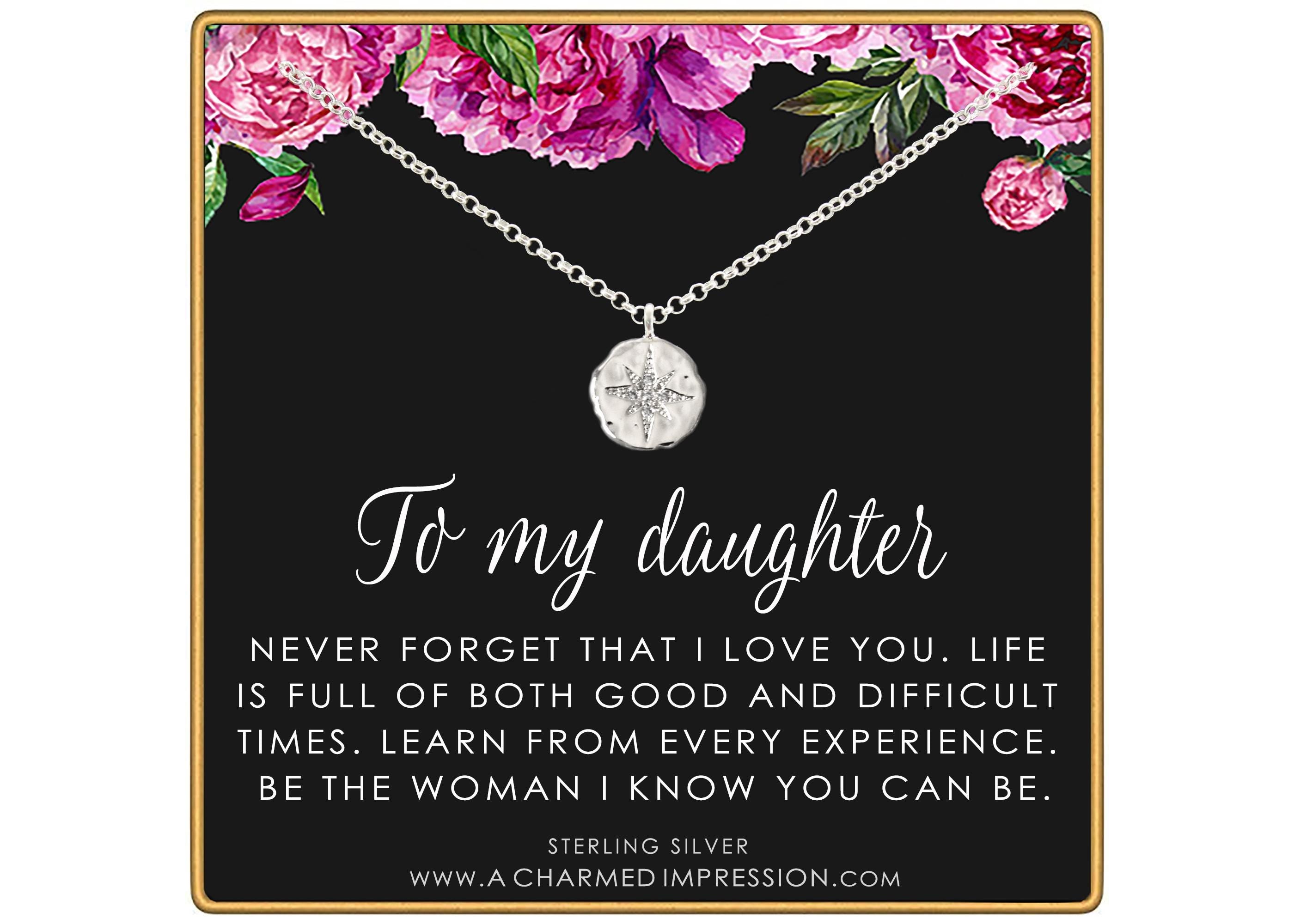 Sterling Silver Starburst Necklace: CZ Diamond Pendant, Gift for Daughter