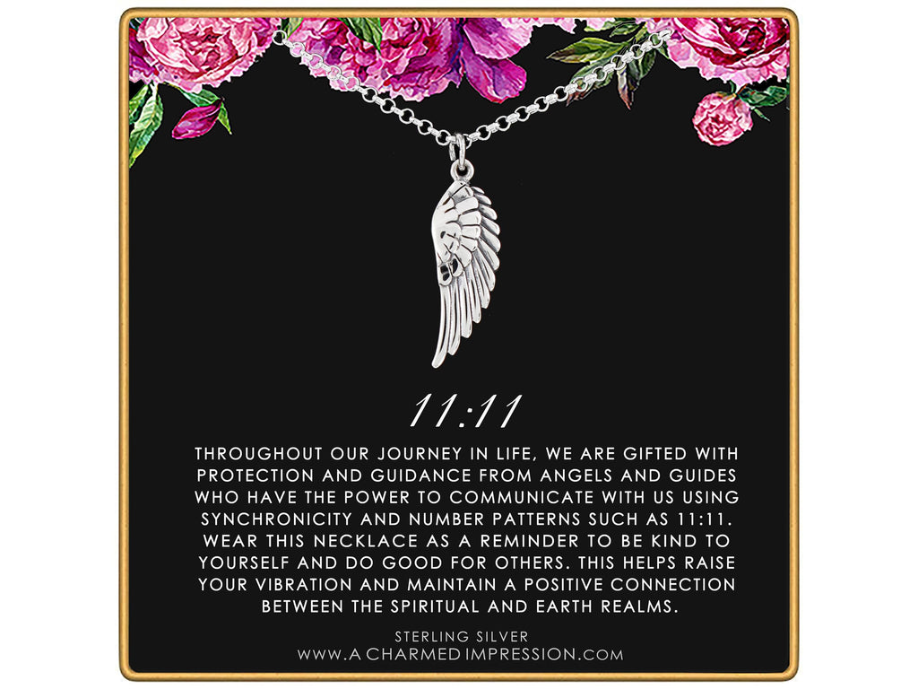 11:11 Necklace - Sterling Silver Angel Wing Charm