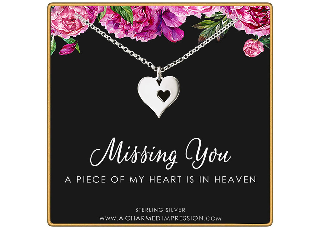 Sterling Silver Memorial Necklace: Heart in Heaven Sympathy Gift