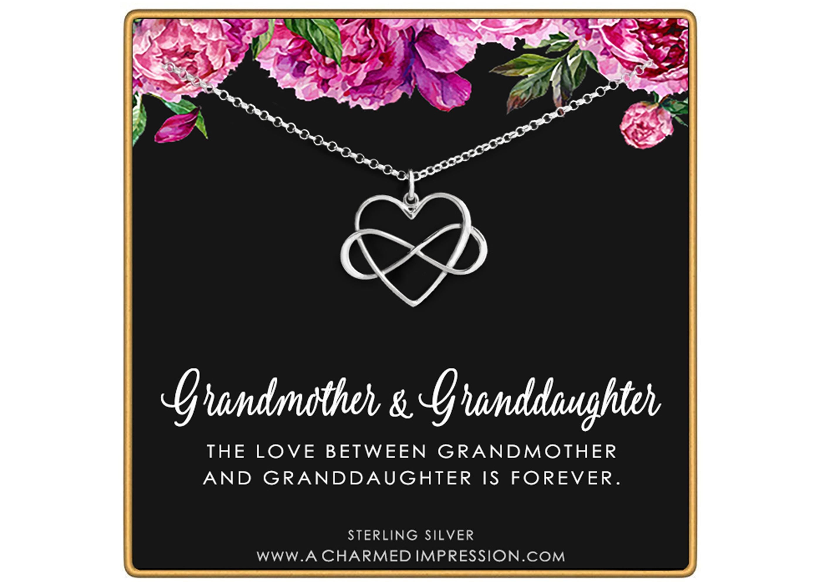 GOLD FOR SUSAN: Grandmother Granddaughter Infinity Heart Necklace Sterling Silver Gift for Grandma Infinite Love Jewelry Keepsake