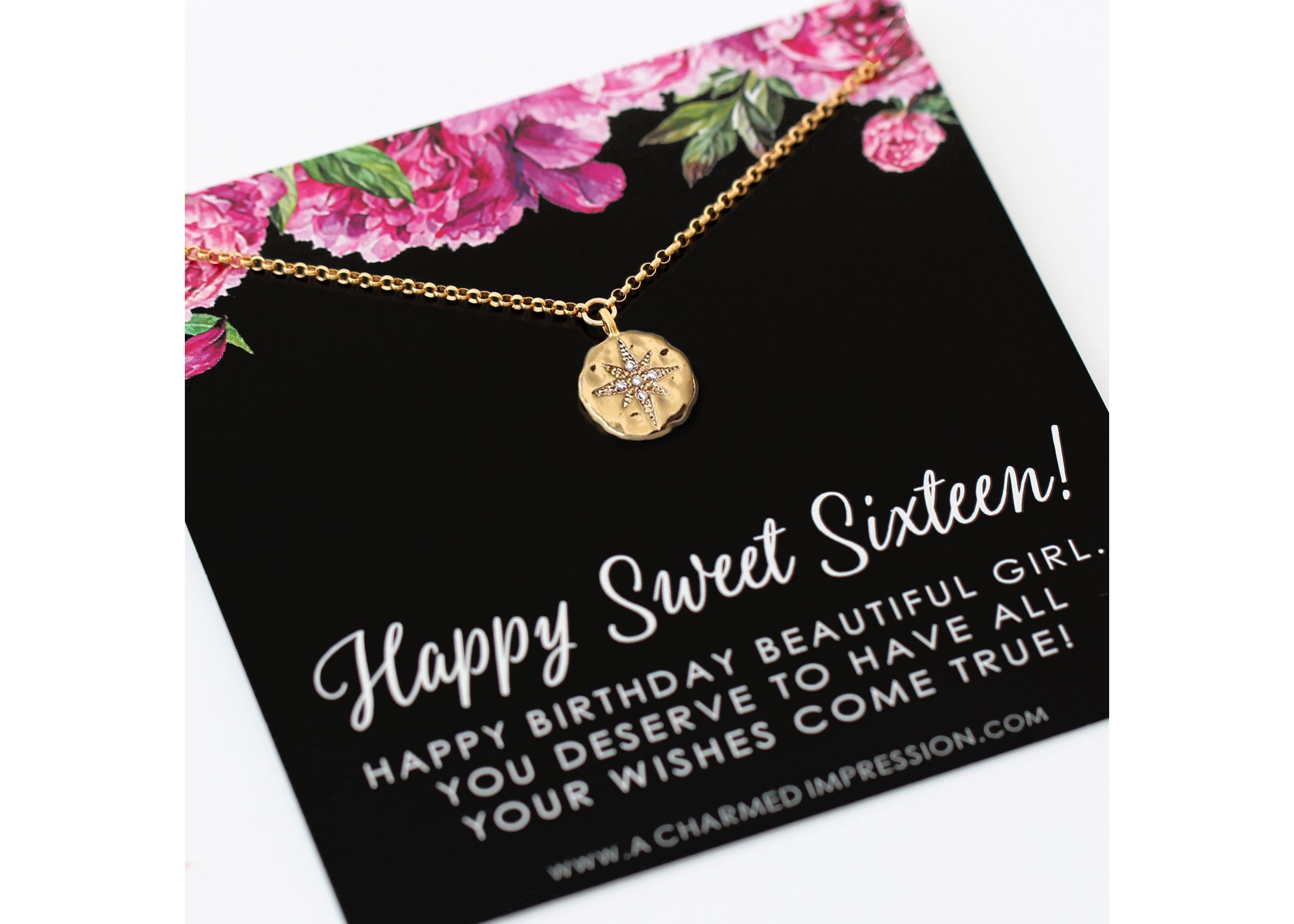 Sweet 16 Necklace: 14k Gold Diamond Starburst Pendant