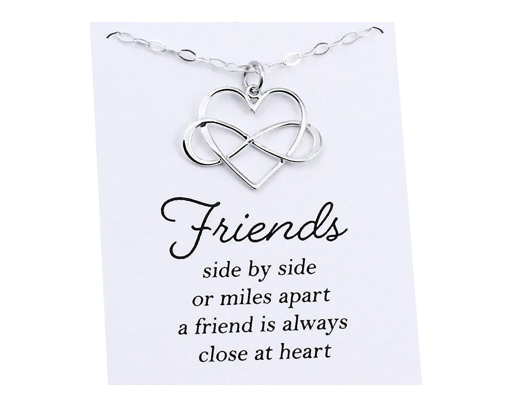 Best Friend Infinity Heart Necklace Silver Long Distance BFF Gift Meaningful Jewelry Sisterhood Miss You Pendant Handmade