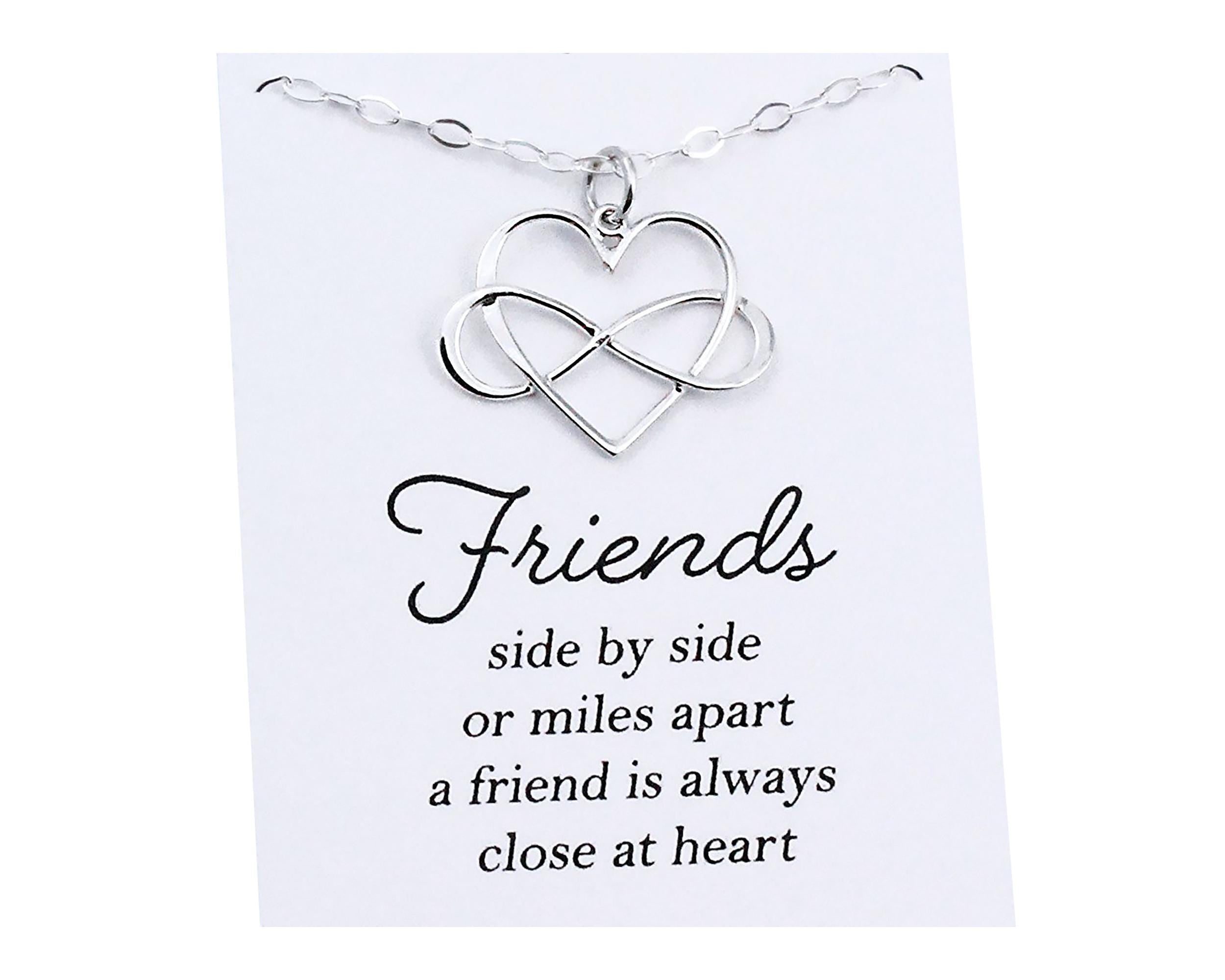 Best Friend Infinity Heart Necklace Silver Long Distance BFF Gift Meaningful Jewelry Sisterhood Miss You Pendant Handmade
