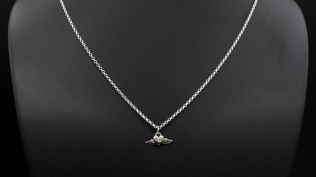 Sterling Silver Angel Wing Heart Memorial Necklace