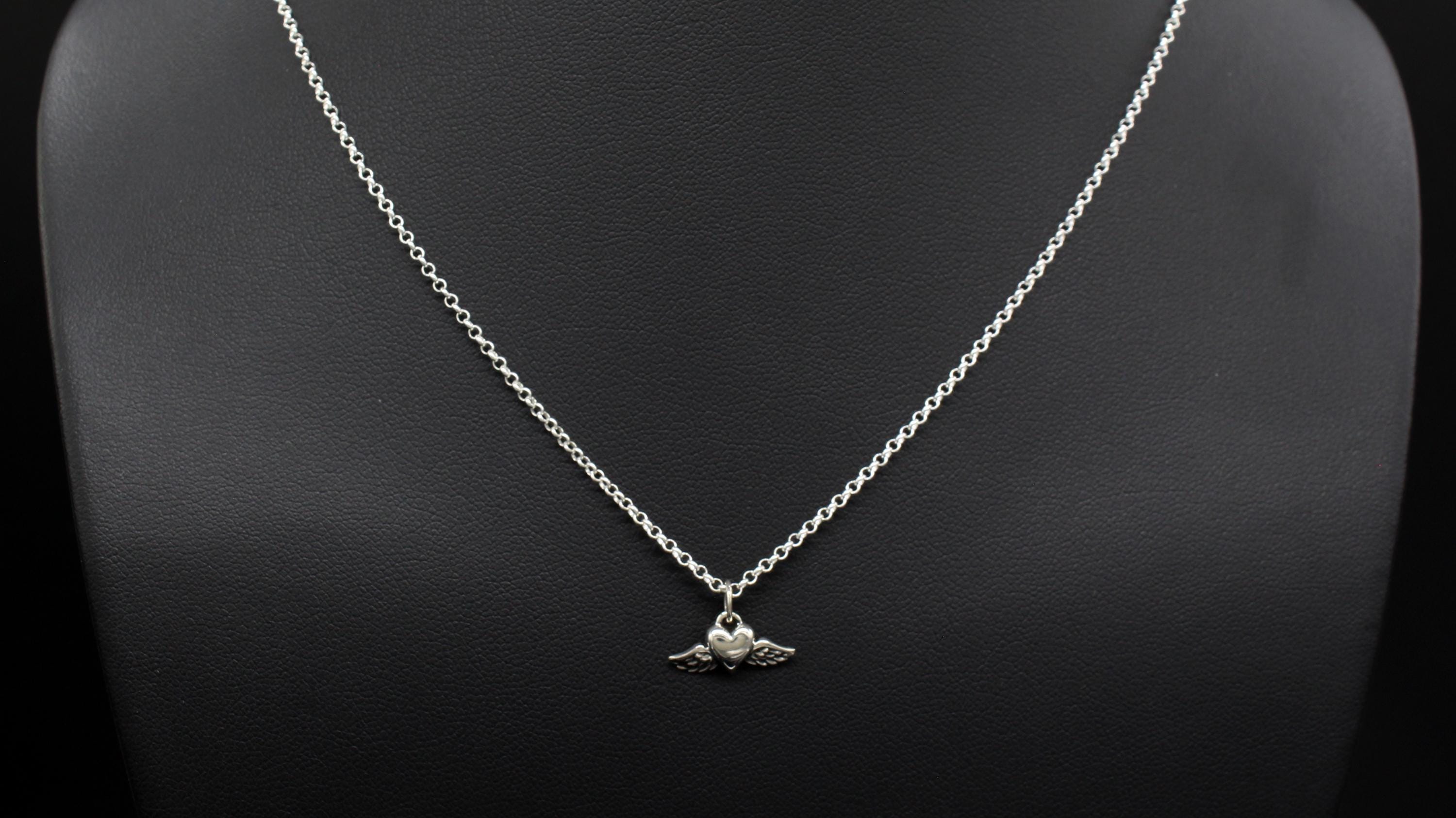 Sterling Silver Angel Wing Heart Memorial Necklace