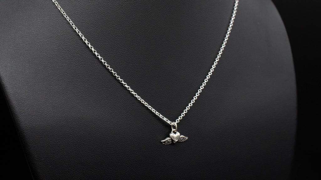 Sterling Silver Angel Wing Heart Memorial Necklace