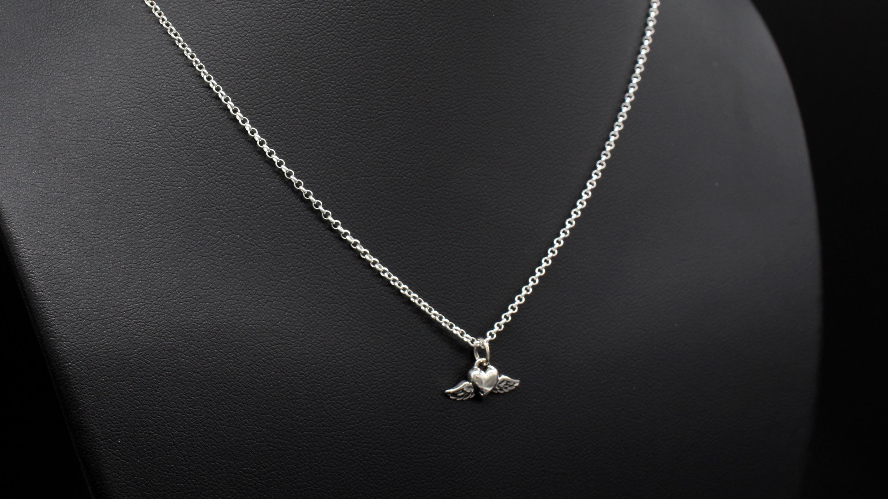 Sterling Silver Angel Wing Heart Memorial Necklace
